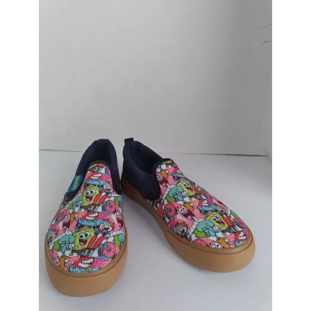 SpongeBob‎ SquarePants Cartoon Print Slip-On Sneakers with Gum Sole Blue Canvas
